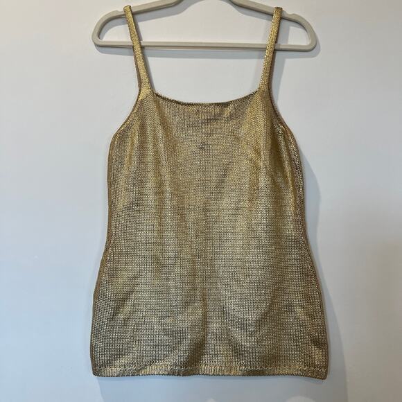 Moda International Knit Metallic Sweater
 Tank Gold Medium Spaghetti Strap - Picture 1 of 8
